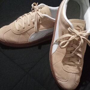 Puma Beige Suede Sneakers with White Stripe